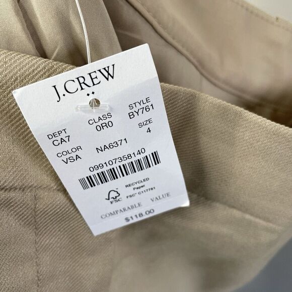 J.CREW Kallie Pants Women 4 Beige Linen Blend Straight Leg NEW Stretch BY761 - Picture 12 of 14